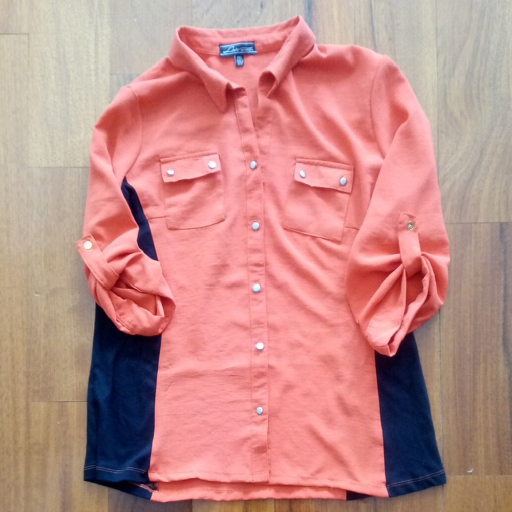 Orange and Black Formal Blouse